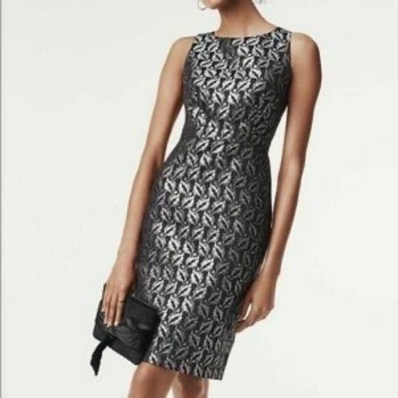 NWT  ANN ATYLOR BLACK FLORAL METALLIC PARTY COCKTAIL CASUAL SHEATH DRESS - Picture 1 of 3